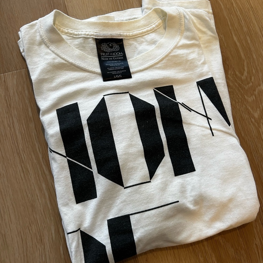 Vintage Fruit of the Loom x Nom de Guerre Black and White Graphic Men's Shirt